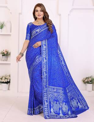 r blue satin bandhej printed saree with blouse 1