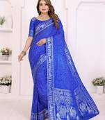 r blue satin bandhej printed saree with blouse