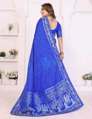 r blue satin bandhej printed saree with blouse 4