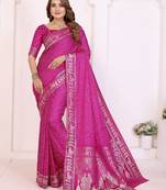 rani satin bandhej printed saree with blouse