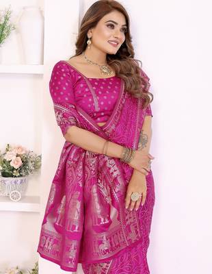 rani satin bandhej printed saree with blouse 2