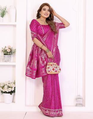 rani satin bandhej printed saree with blouse 3