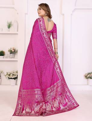 rani satin bandhej printed saree with blouse 4