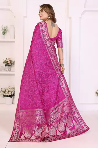 rani satin bandhej printed saree with blouse