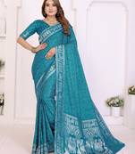 teal satin bandhej printed saree with blouse