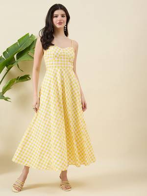 Women checked cotton fit & flare midi dress 1
