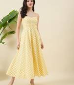 Women checked cotton fit & flare midi dress