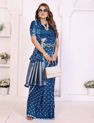 navy satin bandhej printed saree with blouse 3