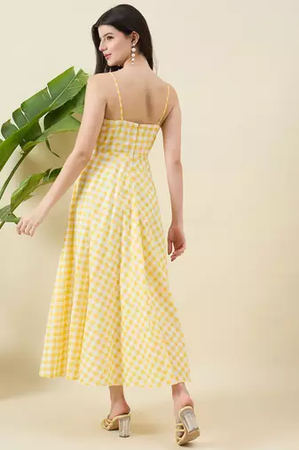 Women checked cotton fit & flare midi dress