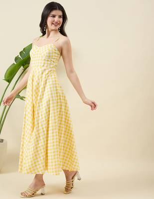 Women checked cotton fit & flare midi dress 3