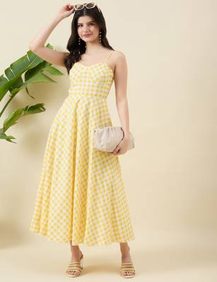 Women checked cotton fit & flare midi dress 4