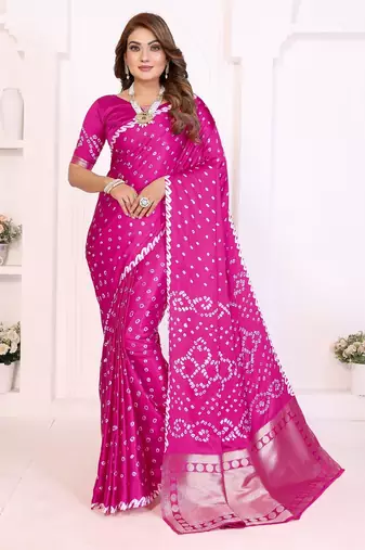rani satin bandhej printed saree with blouse