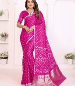 rani satin bandhej printed saree with blouse