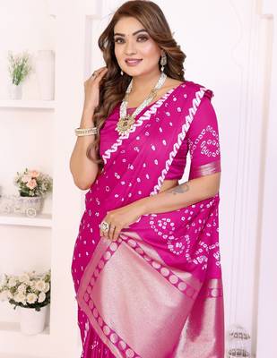 rani satin bandhej printed saree with blouse 2