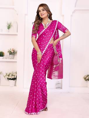 rani satin bandhej printed saree with blouse 3