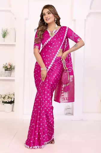 rani satin bandhej printed saree with blouse