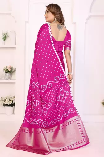 rani satin bandhej printed saree with blouse