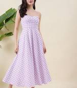 Women checked cotton fit & flare midi dress
