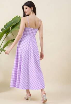 Women checked cotton fit & flare midi dress 2