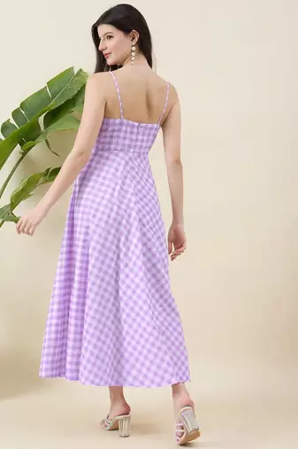 Women checked cotton fit & flare midi dress