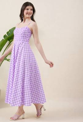 Women checked cotton fit & flare midi dress 4