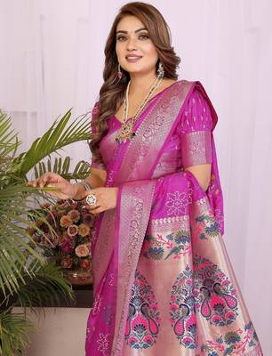 purple dola silk blend bandhej khadi printed saree with blouse 2