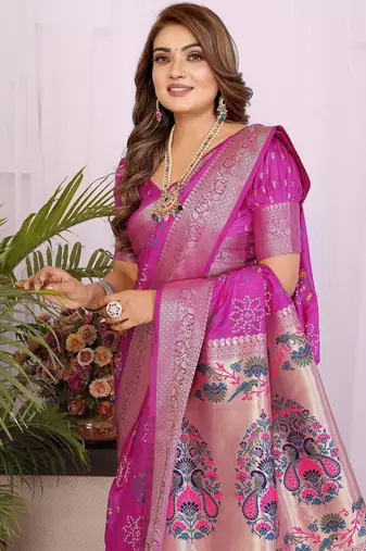 purple dola silk blend bandhej khadi printed saree with blouse