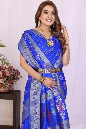 r blue dola silk blend bandhej khadi printed saree with blouse