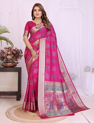 rani dola silk blend bandhej khadi printed saree with blouse 1