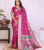 rani dola silk blend bandhej khadi printed saree with blouse