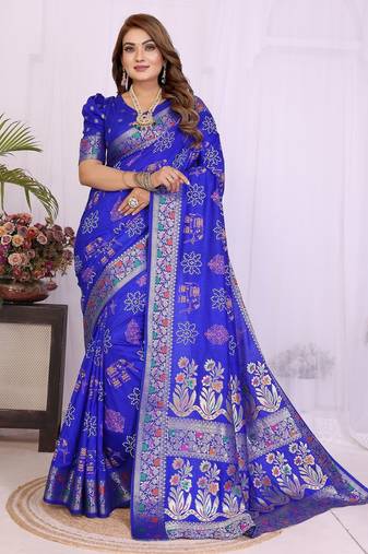 violet dola silk blend bandhej khadi printed saree with blouse