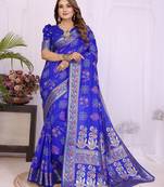 violet dola silk blend bandhej khadi printed saree with blouse