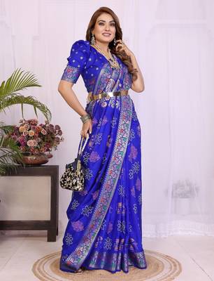 violet dola silk blend bandhej khadi printed saree with blouse 3