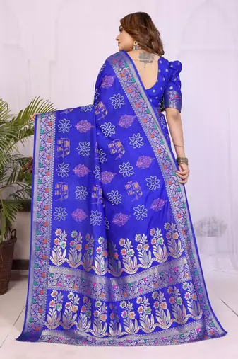 violet dola silk blend bandhej khadi printed saree with blouse