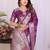 wine dola silk blend bandhej khadi printed saree with blouse