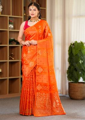 vyomi silk blend saree with contrast blouse piece hand embroidery 1