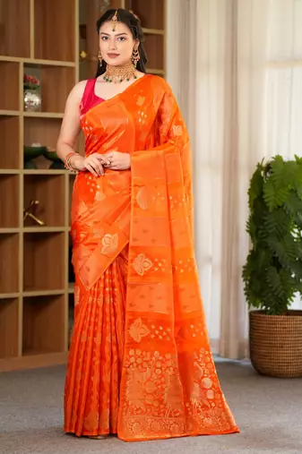 vyomi silk blend saree with contrast blouse piece hand embroidery