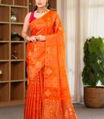 vyomi silk blend saree with contrast blouse piece hand embroidery