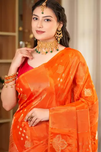vyomi silk blend saree with contrast blouse piece hand embroidery