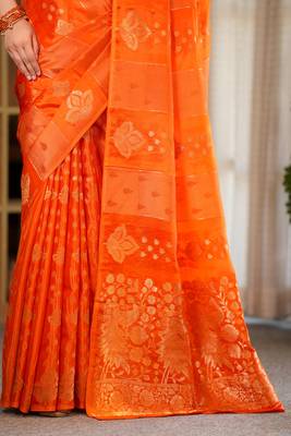 vyomi silk blend saree with contrast blouse piece hand embroidery 3