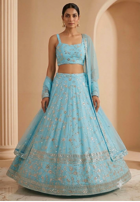 Skyblue Embroidered Georgette Lehenga Choli Dupatta 1