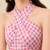 Women checked halter neck a-line cotton midi dress