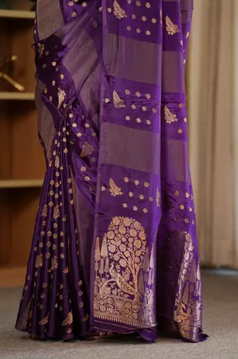 iara silk blend saree with contrast blouse piece hand embroidery
