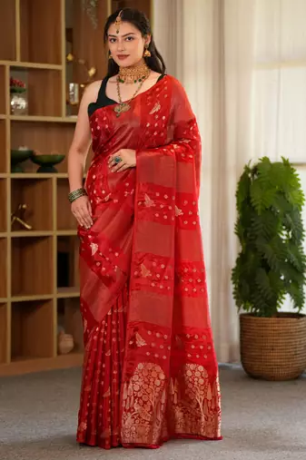 tavisha silk blend saree with contrast blouse piece hand embroidery