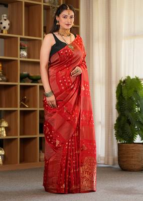tavisha silk blend saree with contrast blouse piece hand embroidery 2
