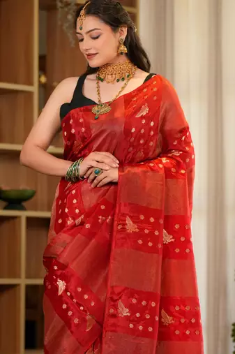 tavisha silk blend saree with contrast blouse piece hand embroidery