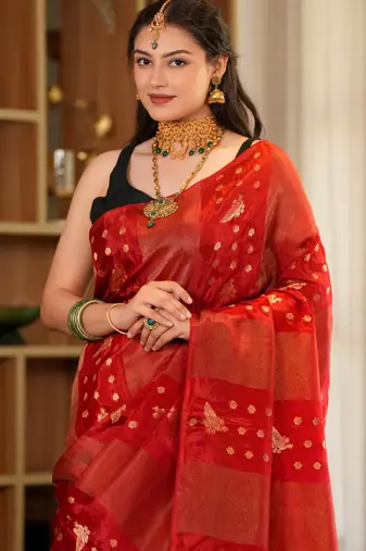 tavisha silk blend saree with contrast blouse piece hand embroidery