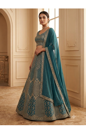 steel blue sequin embroidered lehenga choli set 1