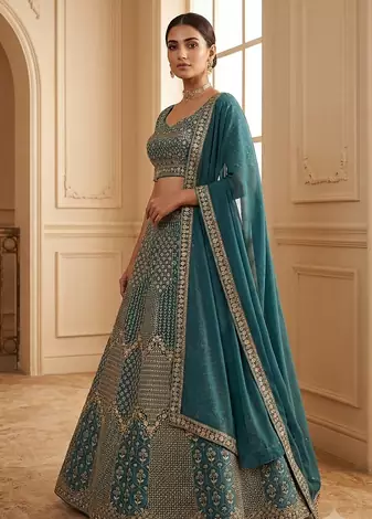 steel blue sequin embroidered lehenga choli set
