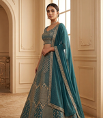 steel blue sequin embroidered lehenga choli set
